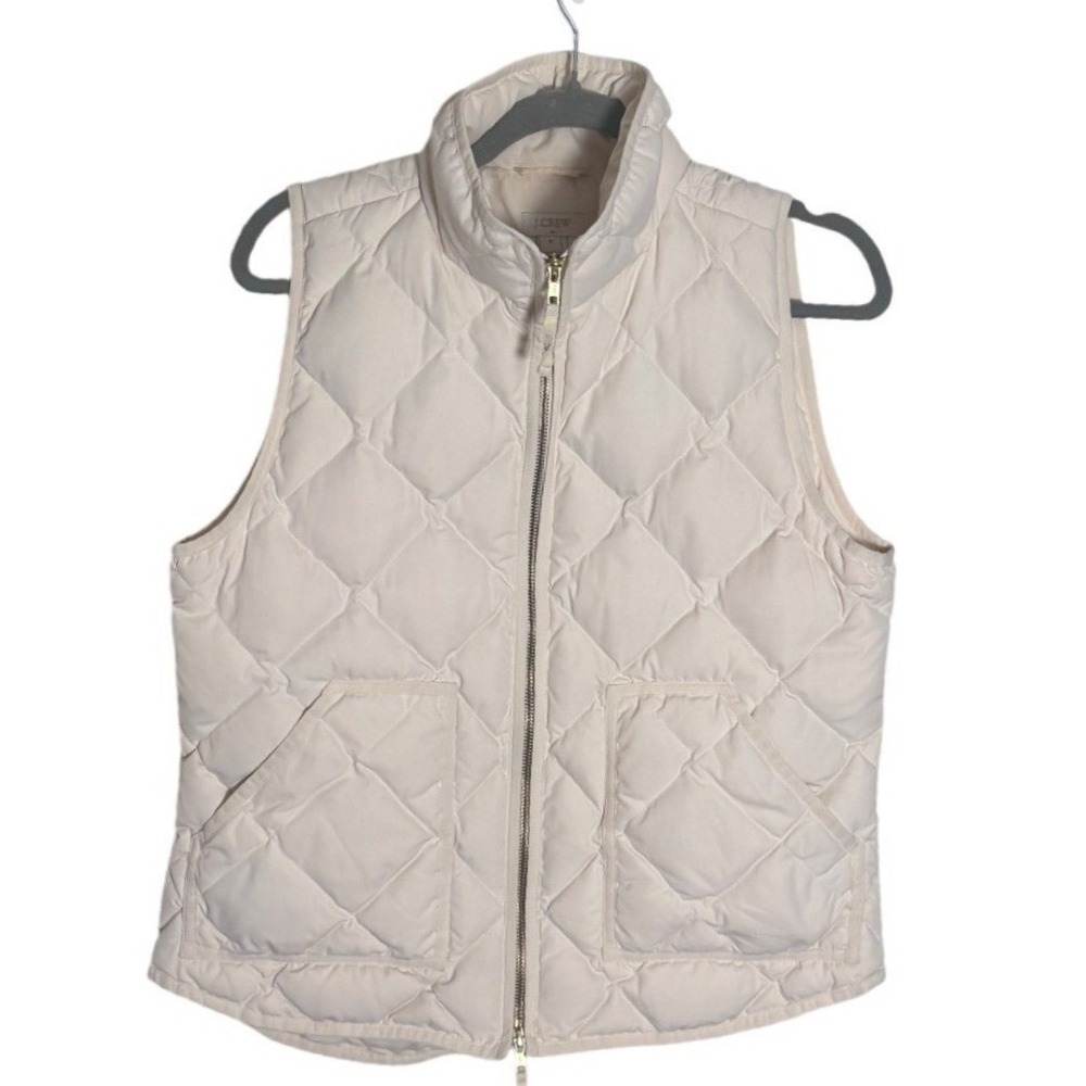 JCrew Quilted Puffer Vest Womens Medium Cream Off White Full Zip Pockets